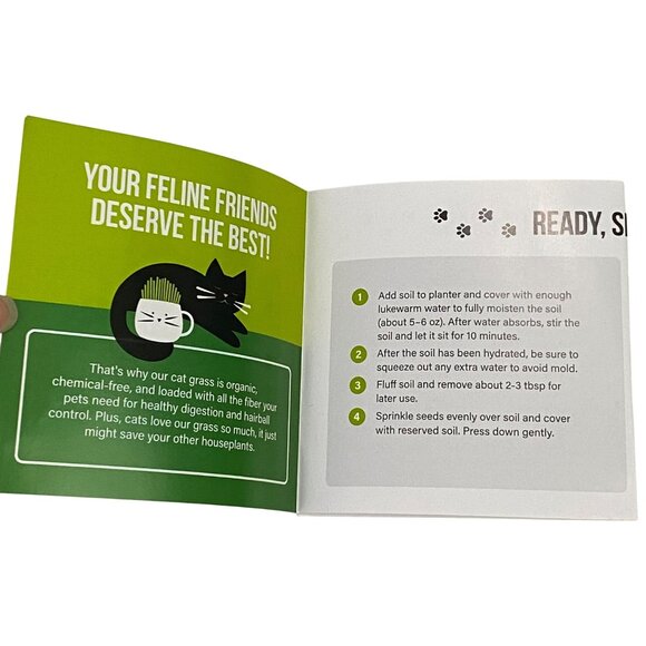 The Cat Ladies Organic Pet Grass Kit White Kitty Face Planter Garden Plants - Picture 5 of 15